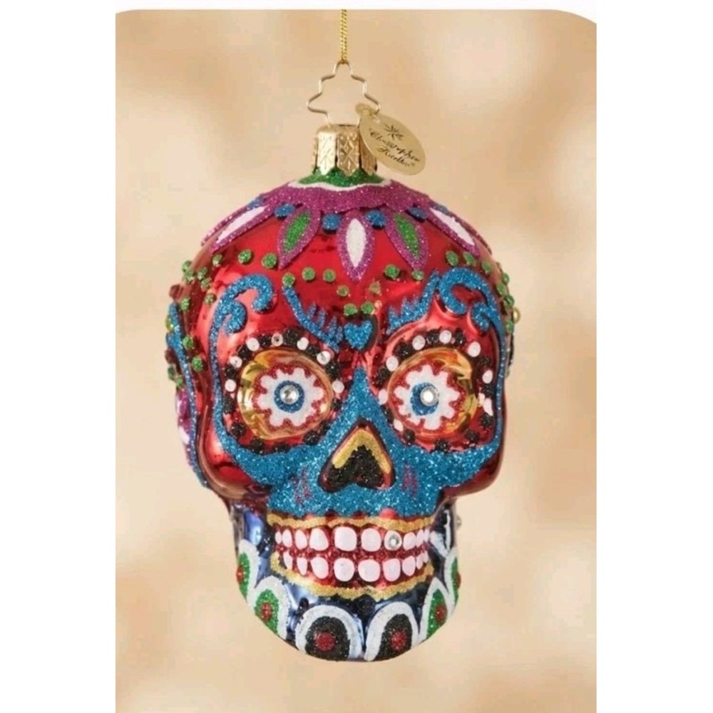 Christopher Radko Day of the Dead Sugar Skull Glass Christmas Ornament Calavera